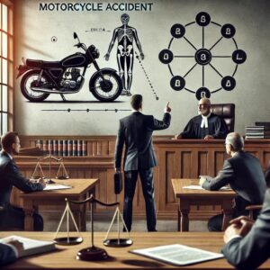 Image depicting a legal scene where a motorcycle accident lawyer Kevin R. Hansen in Las Vegas is arguing a case in court.