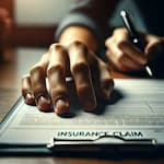 hand pushing insurance claim towards viewer as if wanting them to sign 