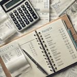 receipts, calculator, and expense log illustrating documentation of damages and injury expenses