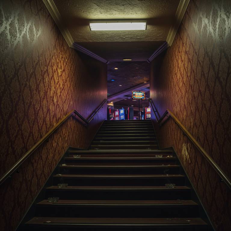 Image of a poorly lit casino stairwell