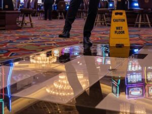 Slipping on a wet floor in a casino